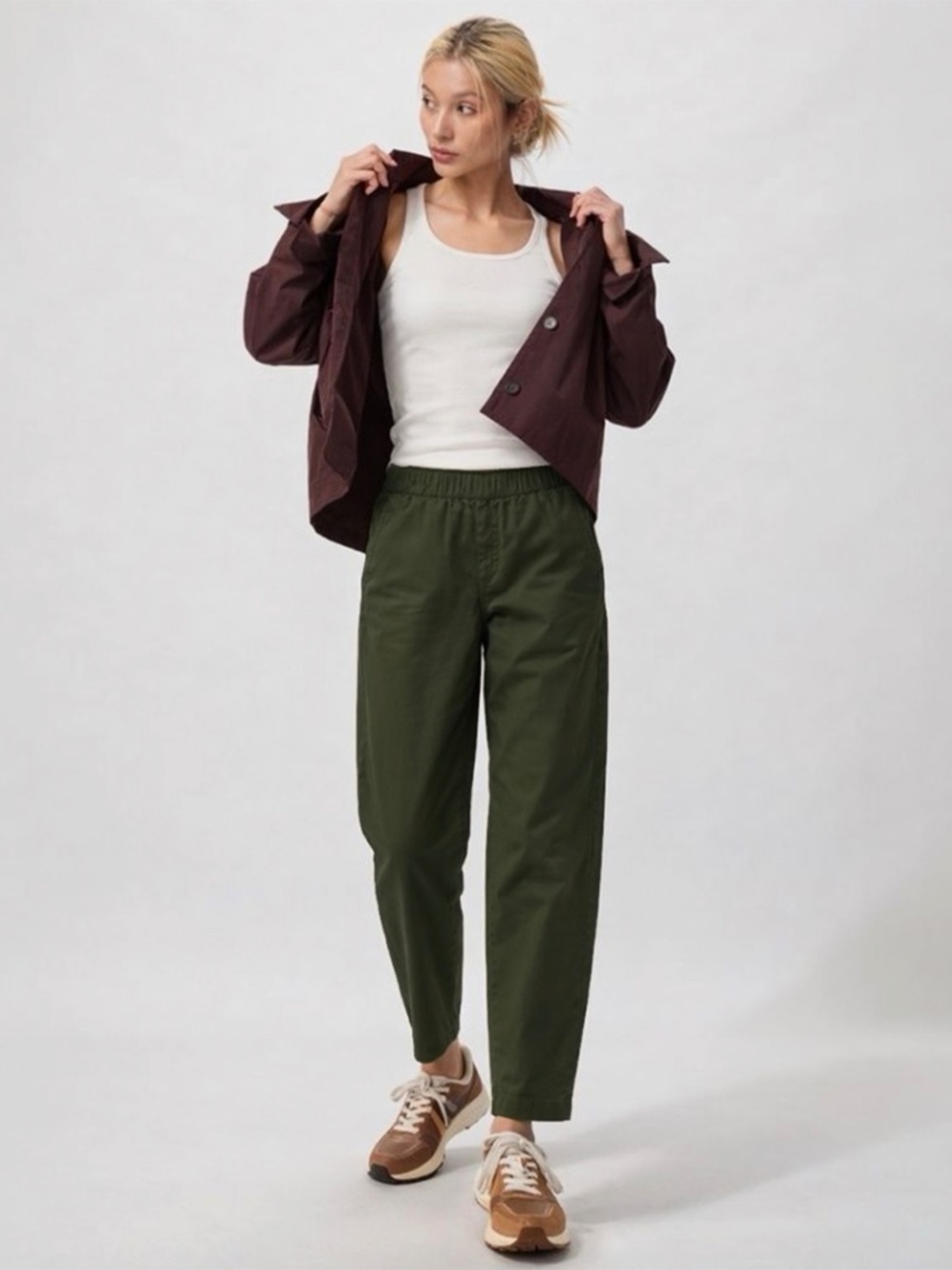 NEW Uniqlo relaxed cotton ankle pant olive green straight leg high waist u XS S